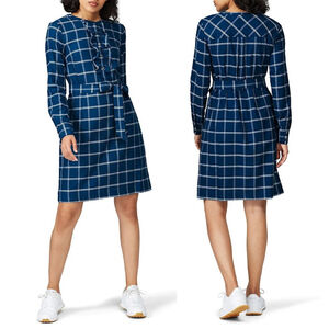Draper James Navy Bell Sleeve Plaid Shirt Dress Women's $135 - Size 6 | Small